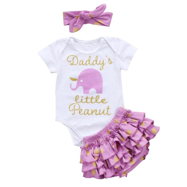 

clothing sets cute born baby girl short sleeve letter romper tutu skirted bloomers +headband 3pcs outfit set, White