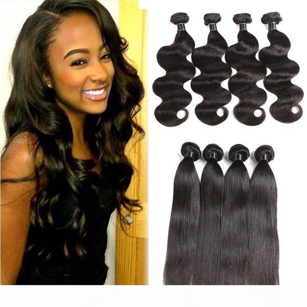 

brazilian virgin hair extensions straight body wave hair weaves 3 4 bundles brazilian straight mongolian indian remy human hair wefts, Black