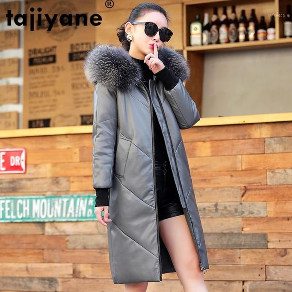 

real raccoon dog fur collar genuine leather jacket autumn winter coat women clothes 2020 korean sheepskin down coat female t48511, Black