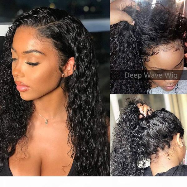 

360 lace frontal wig brazilian virgin hair deep wave 360 full lace frontal human hair wigs pre plucked with baby hair, Black;brown