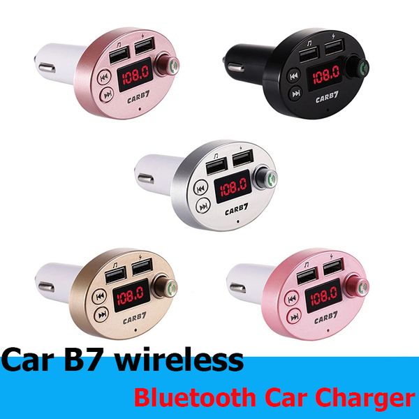 Yüksek Quallity Araba B7 Bluetooth Verici 3.1A Çift USB Araç Şarj FM MP3 Çalar Araç Kiti Destek TF Kart Handsfree + Perakende Kutusu En Ucuz