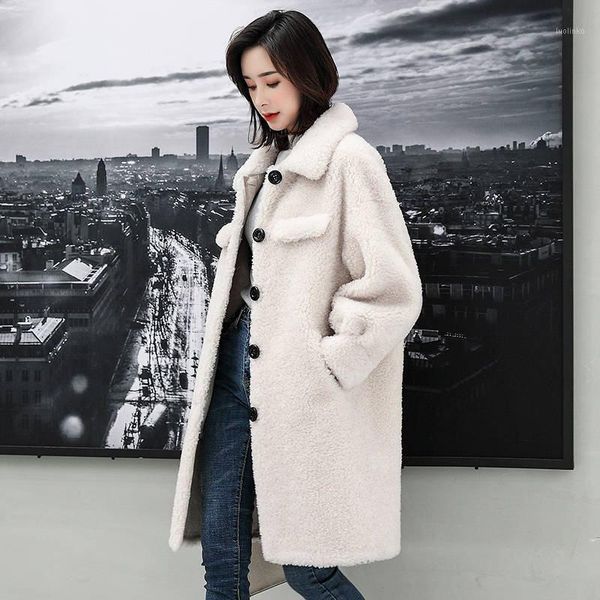 

2019 new winter women casual plus size 4xl genuine sheep shearing fur long coat lady real sheepskin fur wool jacket abrigo j961, Black