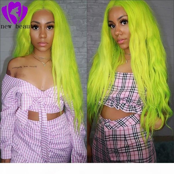 

fashion party cosplay style natural wavy synthetic lace front wigs green color brazilian full wig heat resistant fiber hair for women, Black