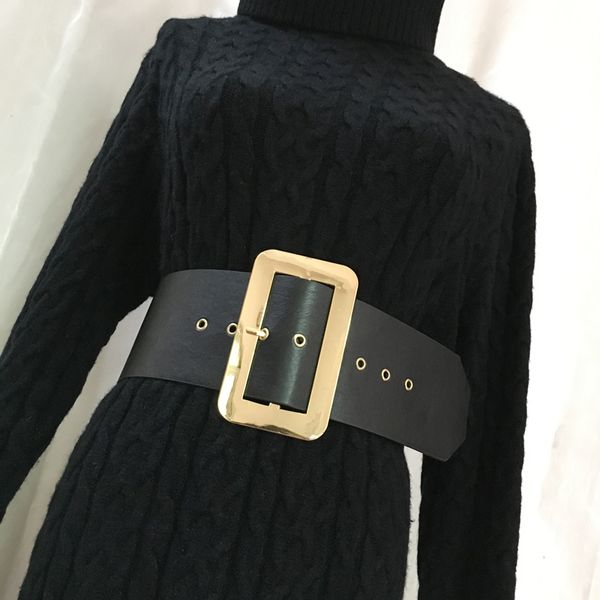 

vintage metal square buckle belt female fashion black pu leather wide belt ladies elegant waist sash for autumn winter q1112, Black;brown