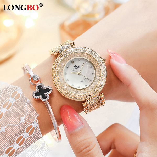 

2020 longbo luxury rhinestone bracelet watch women diamond fashion ladies rose gold dress watch stainless steel montre femme, Slivery;brown