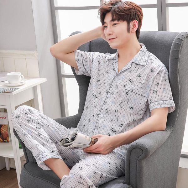 

2020 summer cotton short-sleeved trousers dad man cardigan lapel elderly home wear air-conditioned l pajamas sets1, Black;brown