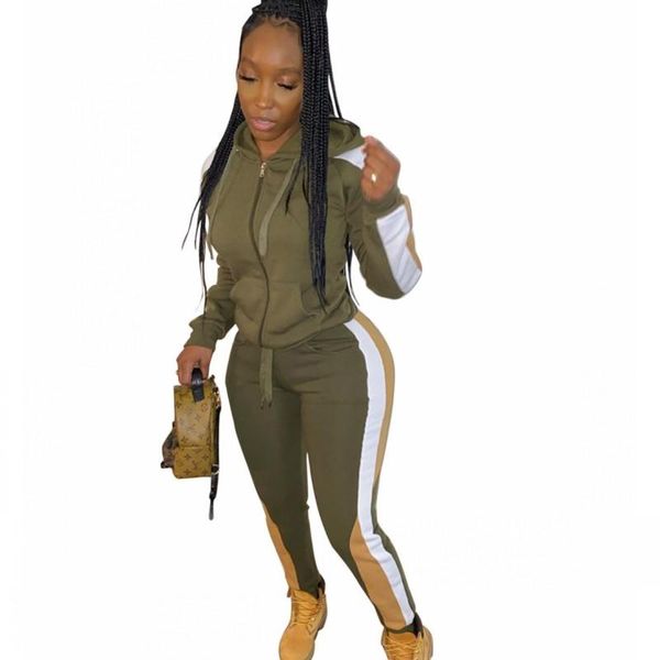 

fashion panelled tracksuit women set zipper hoodies and pants 2 piece outfits autumn winter street style pockets lounge set, Gray