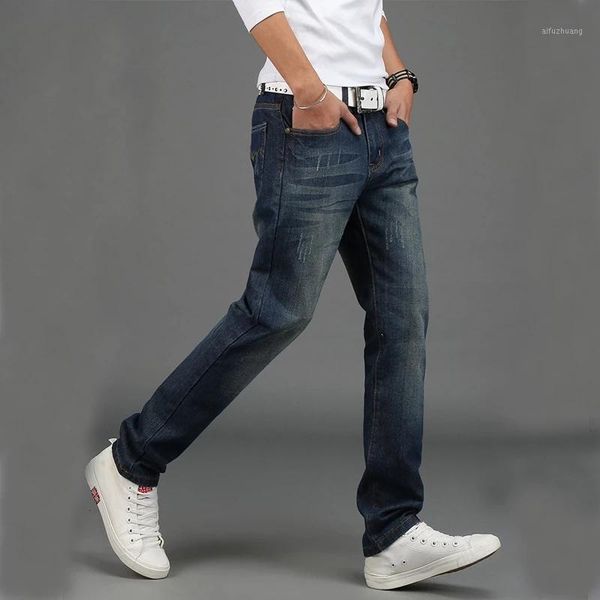 

brand men's jeans 2021 spring and autumn new fashion and comfortable mid-waist high-quality men's casual straight trousers1, Blue