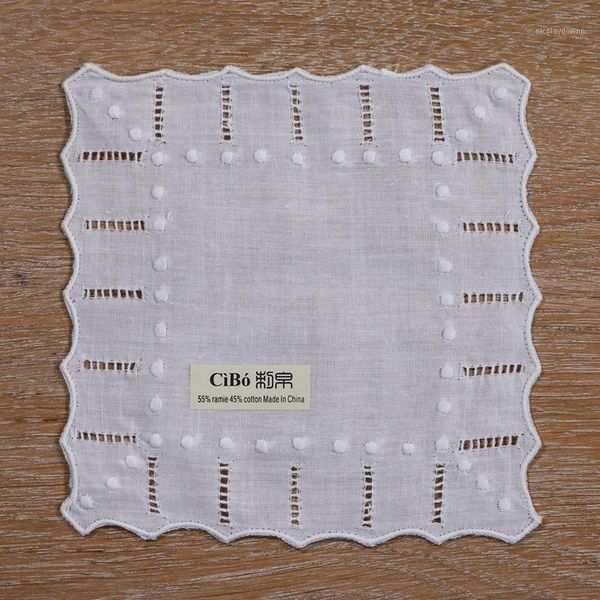 

table napkin n004-6: 12 piece white ramie/cotton hemstitched cocktail napkins- 1 dozen 6" x 6"- ladder hem stitch cloth coasters1