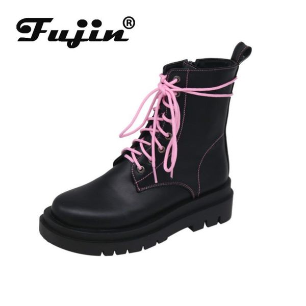 

fujin women ankle boots fashion casual boots plush inside warm winter breathable shoes flat bottom women 2020 snow, Black