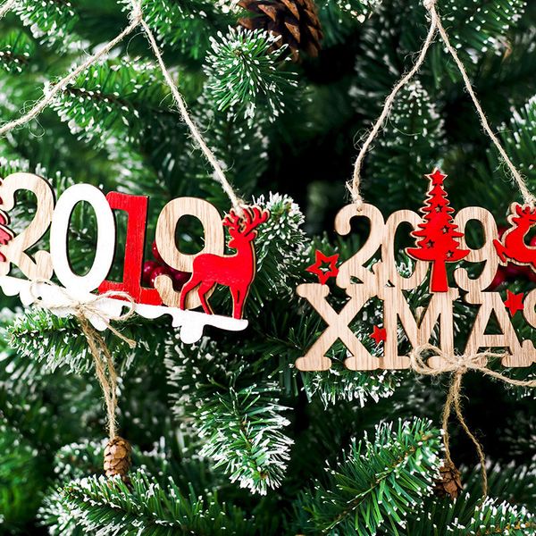 

natural 2019 christmas santa wood claus ornaments snowflake pendant hanging gifts xmas tree decor home party decorations 62346 qjtf#