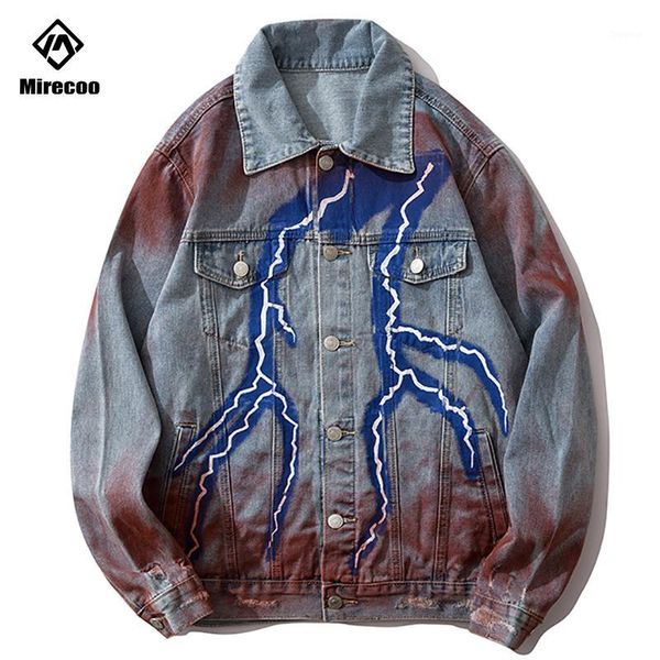 

men denim jacket print mens cowboy jacket single breasted hip hop male jackets and coats turn-down collarstreetwear1, Black;brown