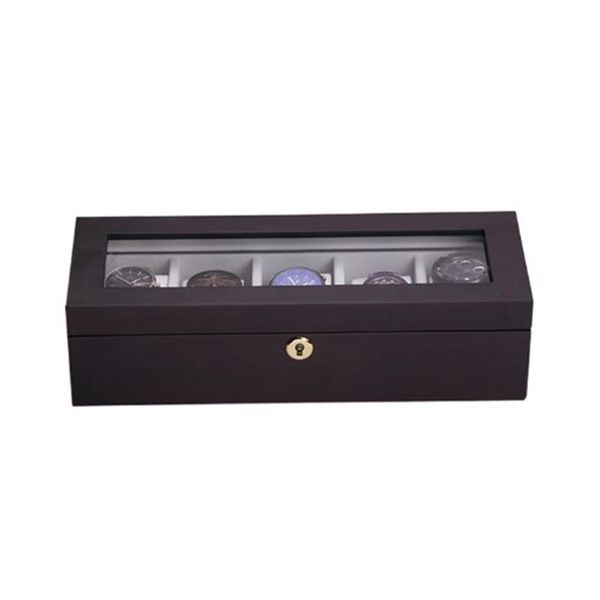 

5 grids retro wooden watch display case durable packaging holder jewelry collection storage watch box casket, Pink;blue