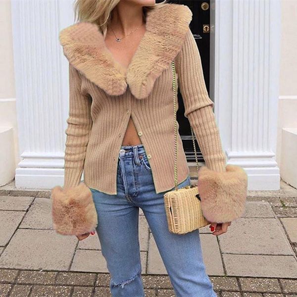 

women's knits & tees casual v-neck knitted kimono cardigan winter clothes for women sweater autumn faux fur long sleeve streetwear fema, White