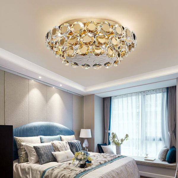 Modern LED Cristal Chandelier Luxo Gold Lustres Cristal Lampshade para sala de estar quarto pendurado teto lâmpada