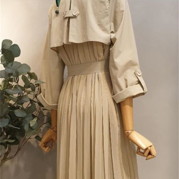 

women's double-breasted cotton trench coat with belt classical lapel collar loose long windbreaker female spring chic outerwear, Tan;black