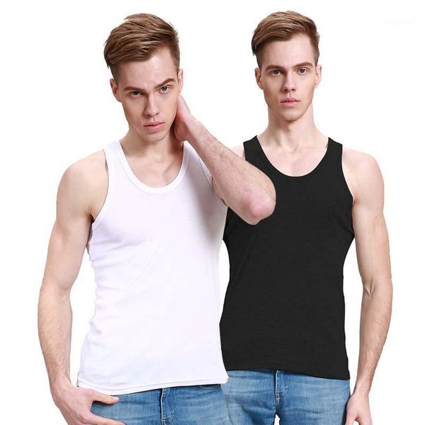 

2 pcs/lot men cotton tank solid clothes plus size l-3xl bodybuilding fitness men summer vest black t shorts boy undershirt1, White;black
