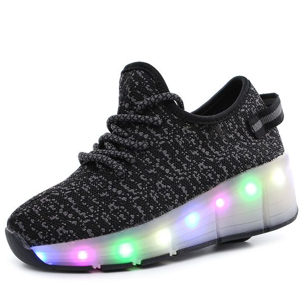 

boys girls single wheel led light up shoes toddler/teen kids sport shoes roller skates sneakers black pink