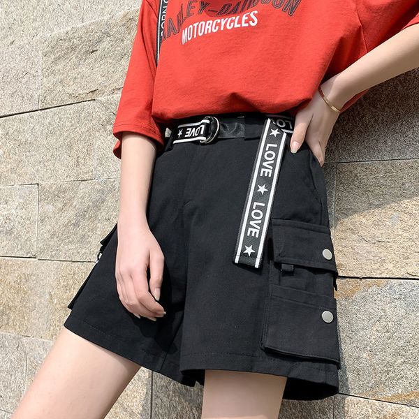 

women's 2021 cargo new shorts belt, plus size, women, high waist, pockets, streetwear, casual, loose, for racing wr8u, White;black