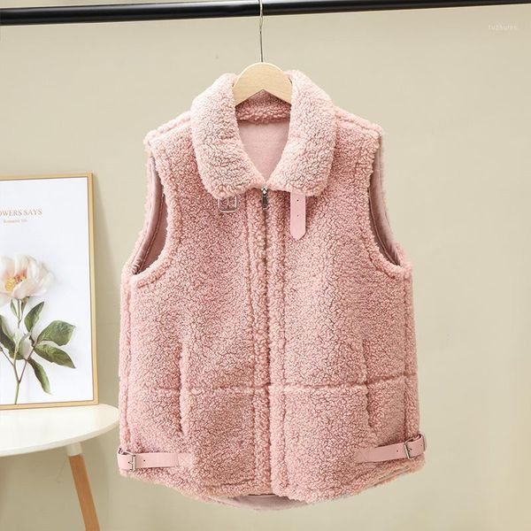 

lamb hair vest women autumn winter 2020 new korean loose vest jacket fashion plush sleeveless waistcoat ladies casual 1, Black;white