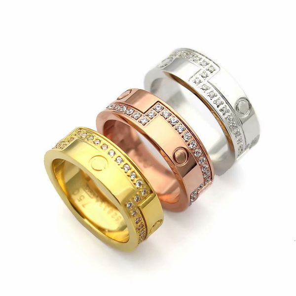 

europe america women lady titanium steel single rows full diamond screws spiral wedding engagement 18k gold plated rings 3 color size6-9, Slivery;golden