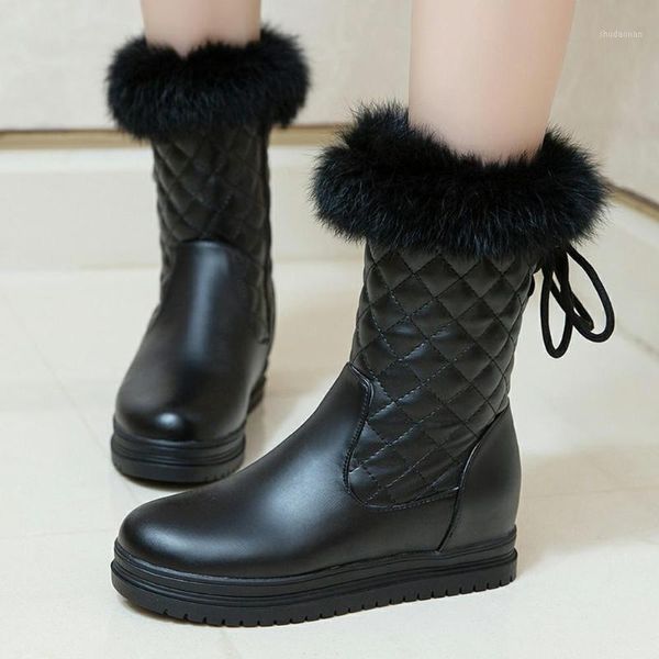 

boots 2021 waterproof keep warm plush add fur winter shoes large sizes 43 inside heels skidproof rubber sole snow women1, Black