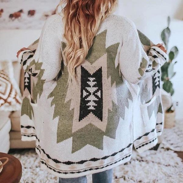 

women's wool & blends 2021 woman coat autumn winter loose extend est fashion indie folk print, Black