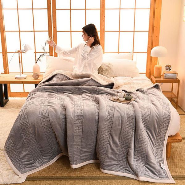 

soft lamb wool reinforced blanket, flannel sheet winter thermal bedspread, sofa blanket winter flannel thermal cover baby bed li