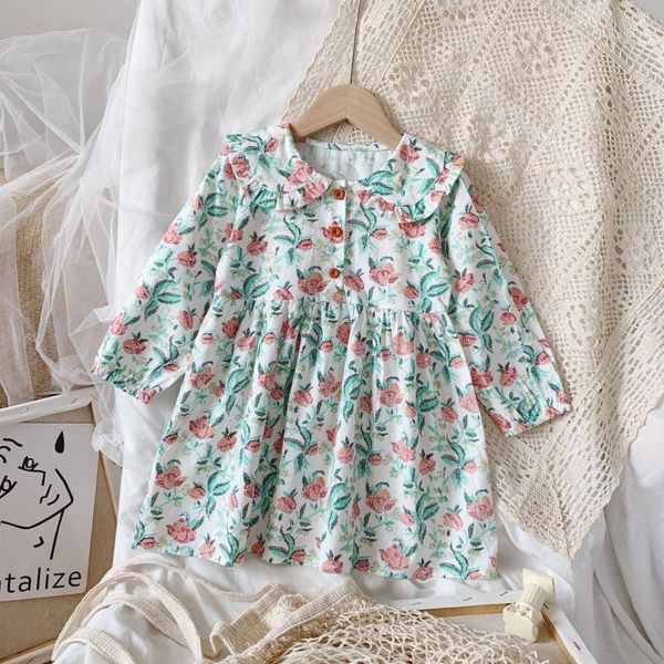 

girl's dresses 2021 autumn arrival girls long sleeve floral dress kids cotton fall clothes1, Red;yellow