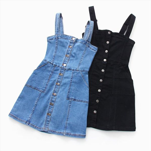 

denim dress 2019 summer slim sweet style strap jeans dress women preppy suspender denim sundress overall mini, Black;gray