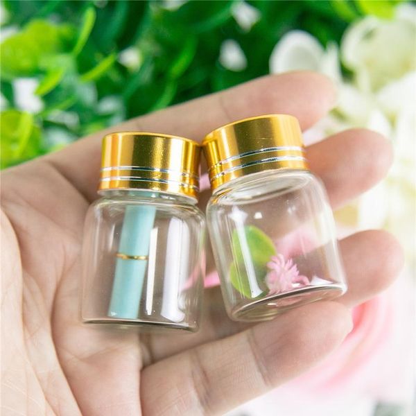 

27*35mm 24pcs 8ml glass bottles aluminium screw golden cap empty transparent clear liquid gift container wishing bot jllvsy