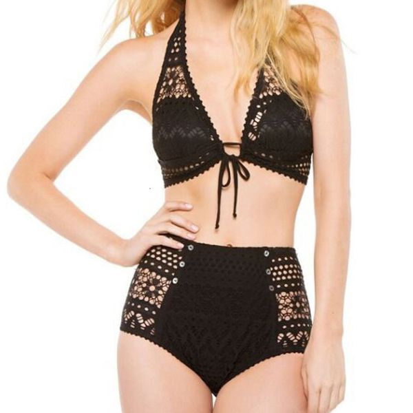 

new knitted lace split cut out bikini swimsuit, White;black