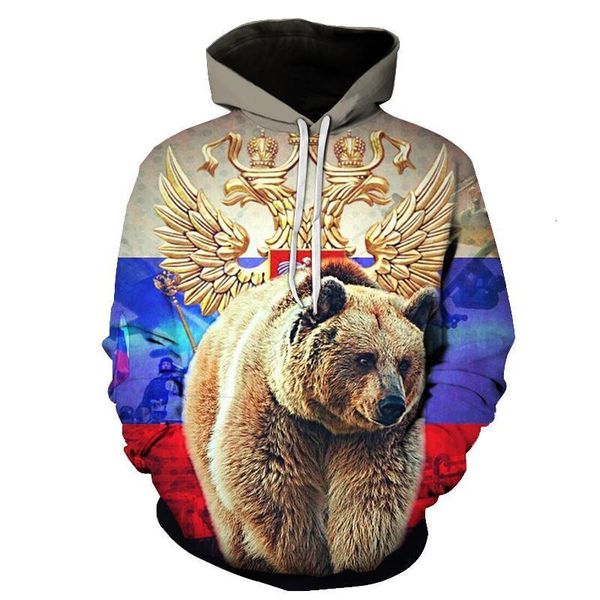 

bear 3d print hoodie national flag of russia sweatshirt men long sleeve sweatshirt pullover autumn comfortable clothing, Black