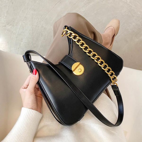 

shoulder bags elegant female armpit bucket bag 2021 high-quality pu leather women's designer handbag solid color messenger