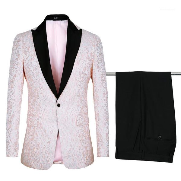 

men's suit men's fashion gentleman jacquard suit two-piece (jacket + pants) wedding groom groomsmen dress1, White;black