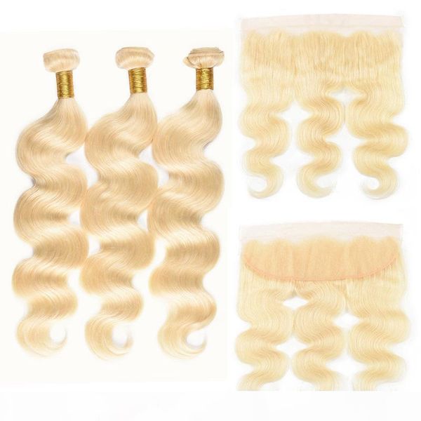 

medium hair extensions 613 blonde human hair 3 bundles and 13x4 frontal ear to ear brazilian virgin hair weaves body wave 10-24 inch, Black;brown