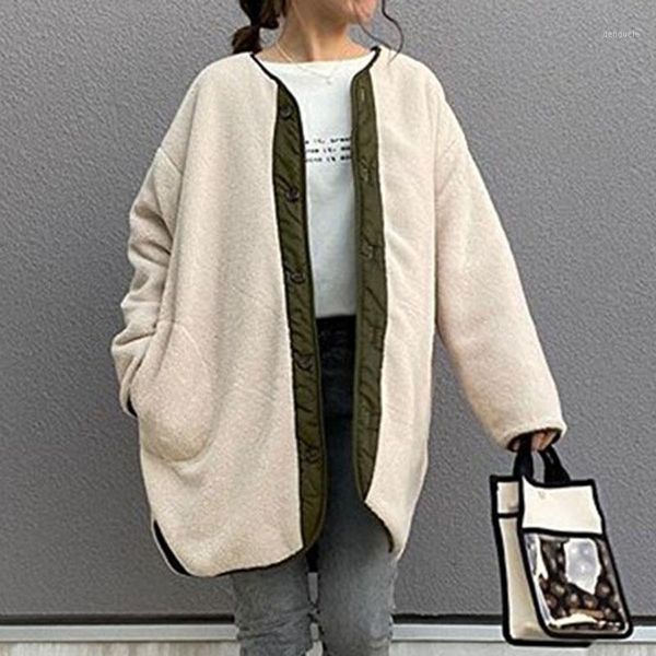 

autumn winter women's loose two-wear woolen coat casual street wear long-sleeved outerwear size ladies jackets coat1, Black