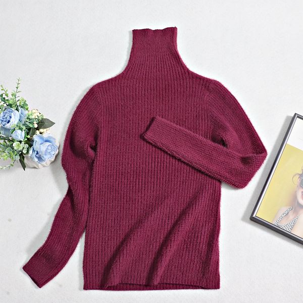 

2021 new mink cashmere women turtleneck winter soft thick warm female jumper knitted rib christmas sweater pullovers b72n, White;black