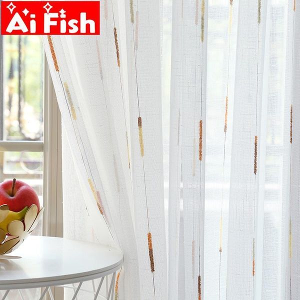 

linen white bedroom gauze striped screens green tulle curtains bay window translucent partition curtains for living roo m202#51