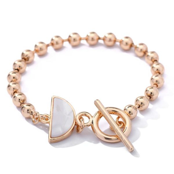 

charm bracelets design rose gold half round nature stone charms bracelet stainless steel beads chain for women jewelry pulseira, Golden;silver