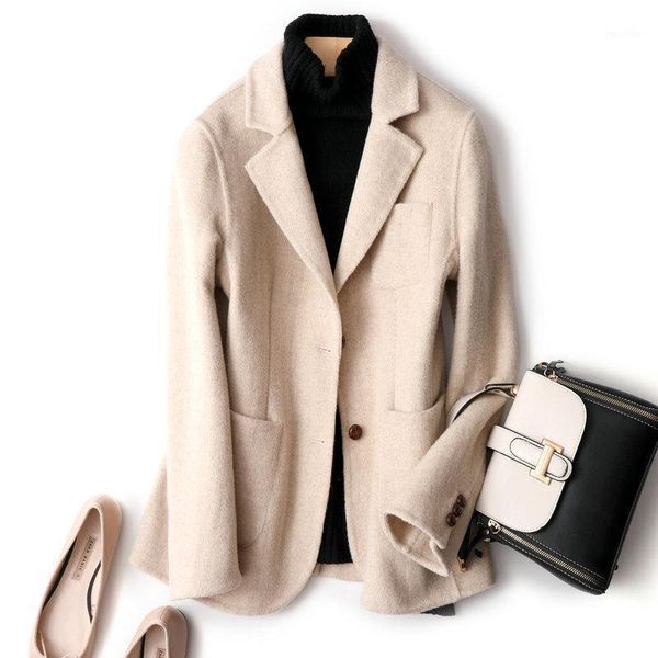 

double-sided cashmere coat fashion joker woolen coat female short herringbone small suit 2020 autumn and winter new little man1, Black