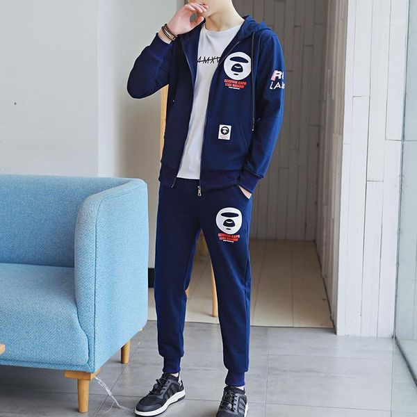 

loldeal mens printing hooded fleece sweatshirt sweatpant set tracksuit1, Gray