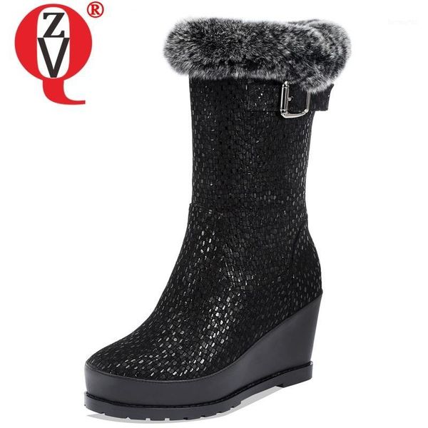 

boots zvq winter fashion snow outside plush warm women super high heels platform zip kid suede shoes size 33-401, Black