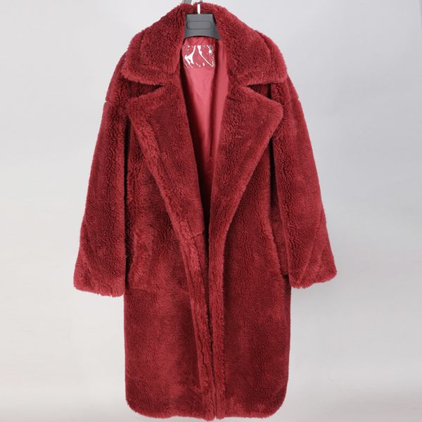 

fashion 2021 new products winter long women's natural wool sheepskin teddy warm coat loose clothing bpit, Black