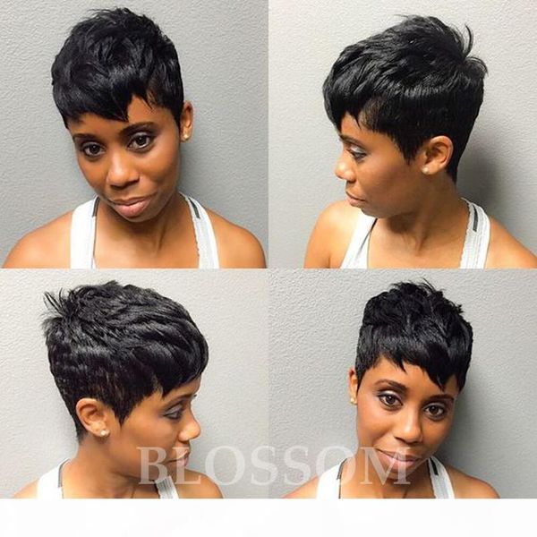 

2017 celebrity wig machine made short wig human real hair none lace brazilian straight hair glueless human black hair wig, Black;brown