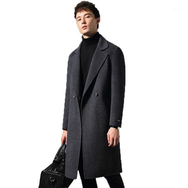

2019 double breasted wool coat men double face long jacket men blazer mens coats and jackets abrigo hombre kj15761, Black