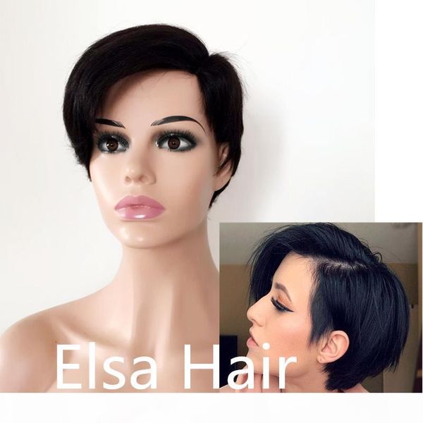 

short straight bob human hair wigs brazilian remy hair style human hair short side part lace front wig for black women, Black;brown
