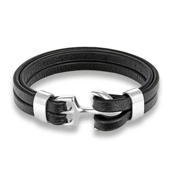 

mkendn leather bracelet for men black multilayer rope chain stainless steel anchor male jewelry pulseras gifts sqcswk