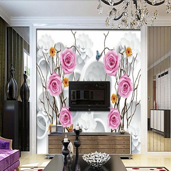 

wallpapers dropship po wallpaper hd living room rose 3d scroll circle tv wall mural bedroom