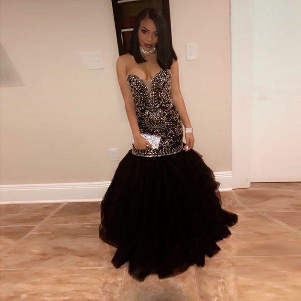 

2021 new sparkly crystal beading mermaid gown dear tulle gold dress at night dressed in black girl prom 97b9, White;pink